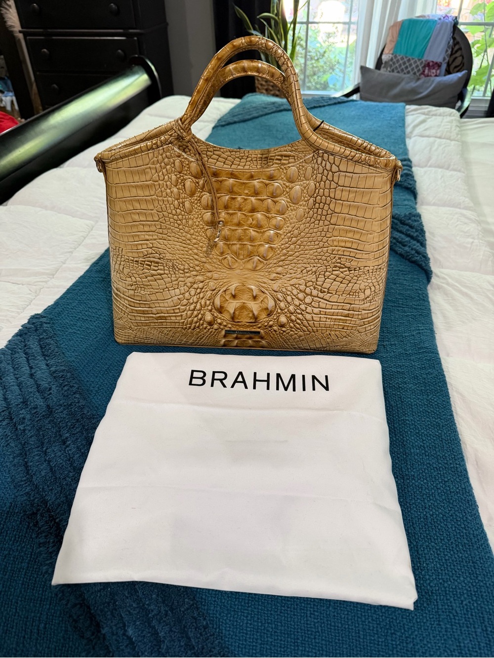 Brahmin Croc-Embossed Tan Leather Tote